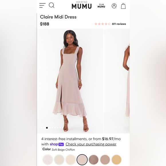 Show me your MUMU | Claire Midi Dress | Soft Beige Chiffon | Size Small S - Picture 2 of 16